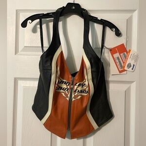 VINTAGE HARLEY DAVIDSON HALTER TOP ZIPPER FRONT FLAME EMBRODIERY SIZE XLARGE